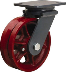 Hamilton - 6" Diam x 2" Wide, Iron Swivel Caster - 1,000 Lb Capacity, Top Plate Mount, 4" x 5" Plate, Straight Roller Bearing - Exact Industrial Supply