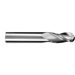 29/64″ Dia. × 1/2″ Shank × 1″ DOC × 3″ OAL, Carbide Uncoated, Spiral , 3 Flute, 30° Helix, Ballnose End Mill - Exact Industrial Supply
