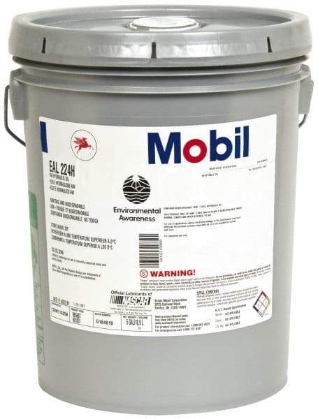Mobil - 5 Gal Pail Mineral Hydraulic Oil - 0180°F, SAE 20, ISO 32/46, 36.8 cSt at 40°C & 8.3 cSt at 100°C - Exact Industrial Supply