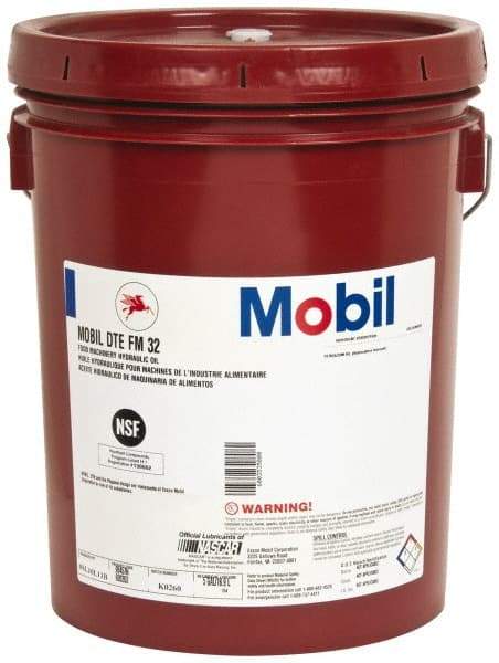 Mobil - 5 Gal Pail Mineral Hydraulic Oil - ISO 32, 31.9 cSt at 40°C & 5.5 cSt at 100°F, Food Grade - Exact Industrial Supply