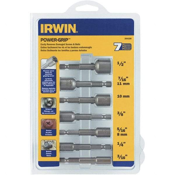 Irwin - 7 Piece Screw & Nut Extractor Set - 1/2 to 3/16 Size Range - Exact Industrial Supply