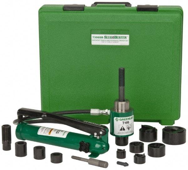 Greenlee - 17 Piece, 2" Punch Hole Diam, Hydraulic Knockout Set - Round Punch, 10 Gage Mild Steel - Exact Industrial Supply