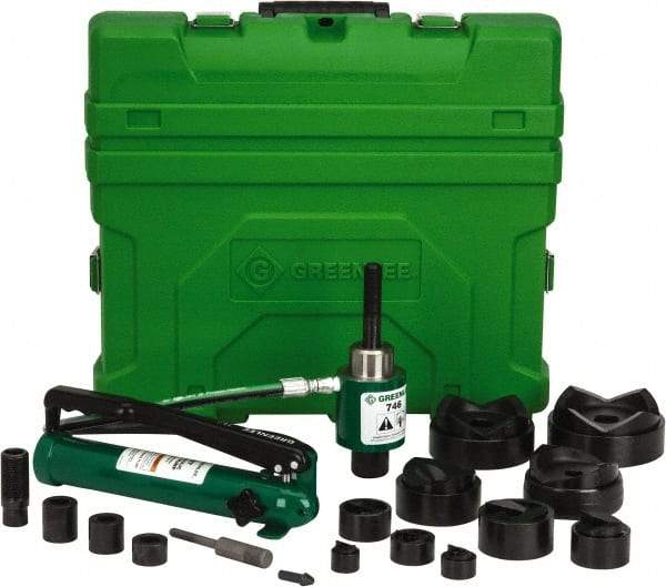 Greenlee - 20 Piece, 4" Punch Hole Diam, Hydraulic Knockout Set - Round Punch, 10 Gage Mild Steel - Exact Industrial Supply