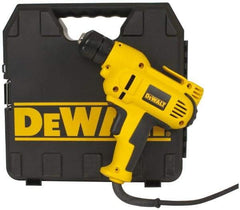 DeWALT - 3/8" Keyless Chuck, 2,500 RPM, Pistol Grip Handle Electric Drill - 8 Amps, Reversible, Includes Kit Box - Exact Industrial Supply