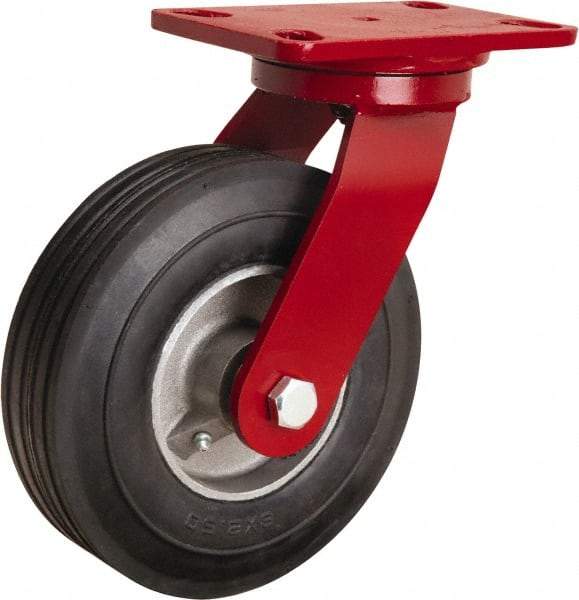 Hamilton - 8" Diam x 2" Wide, Rubber Swivel Caster - 500 Lb Capacity, Top Plate Mount, 4-1/2" x 6-1/2" Plate, Straight Roller Bearing - Exact Industrial Supply