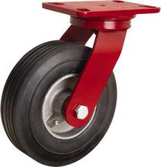 Hamilton - 8" Diam x 2" Wide, Rubber Swivel Caster - 500 Lb Capacity, Top Plate Mount, 4-1/2" x 6-1/2" Plate, Straight Roller Bearing - Exact Industrial Supply