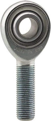 Made in USA - 7/16" ID, 1-1/8" Max OD, 10,290 Lb Max Static Cap, Plain Male Spherical Rod End - 7/16-20 LH, 1-3/8" Shank Length, Alloy Steel with Steel Raceway - Exact Industrial Supply