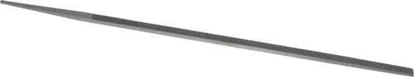 Grobet - 10" Standard Precision Swiss Pattern Narrow Pillar File - Double Cut, 11/32" Width Diam x 11/64" Thick, With Tang - Exact Industrial Supply