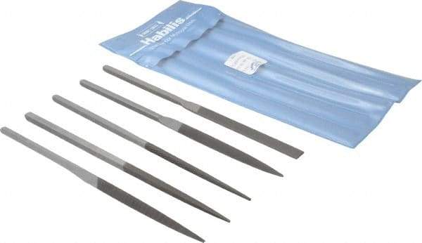 Grobet - 5 Piece Swiss Pattern File Set - 8-1/2" Long, 00 Coarseness, Set Includes Half Round, Hand, Round, Square, Three Square - Exact Industrial Supply