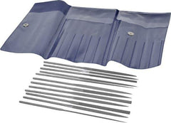 Grobet - 12 Piece Swiss Pattern File Set - 5-1/2" Long, 2 Coarseness, Set Includes Barrette, Crossing, Equalling, Half Round, Knife, Marking, Round, Round Edge Joint, Slitting, Square, Three Square, Warding - Exact Industrial Supply