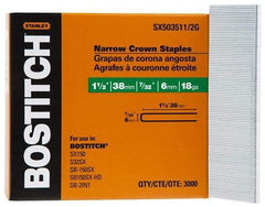Stanley Bostitch - 1-1/2" Long x 7/32" Wide, 18 Gauge Crowned Construction Staple - Steel, Galvanized Finish - Exact Industrial Supply