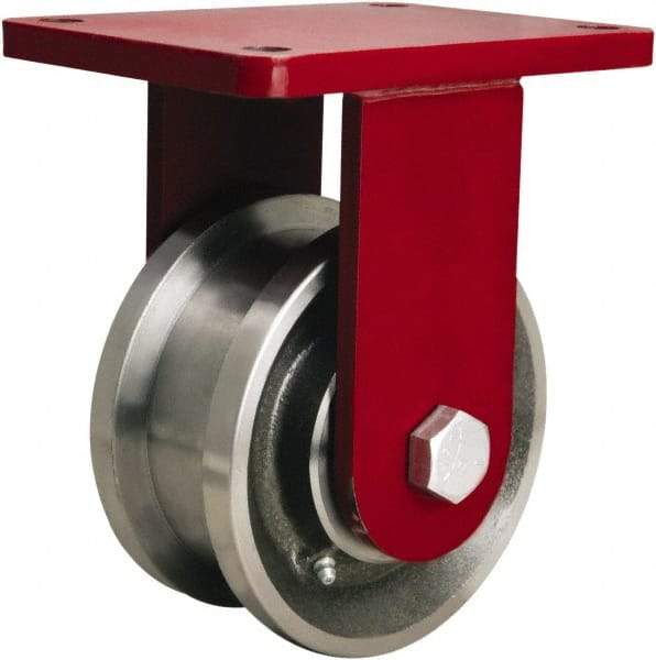 Hamilton - 5" Diam x 1-11/16" Wide x 8" OAH Top Plate Mount Rigid Caster - Forged Steel, 4,200 Lb Capacity, Straight Roller Bearing, 5-1/2 x 7-1/2" Plate - Exact Industrial Supply