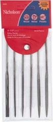 Nicholson - 6 Piece American Pattern File Set - 5-1/2" Long, Fine Coarseness, Set Includes Equalling, Flat, Half Round, Round, Square, Three Square - Exact Industrial Supply