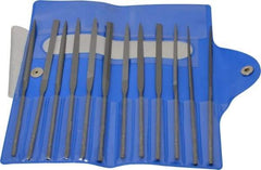 Nicholson - 12 Piece Swiss Pattern File Set - 5-1/2" Long, 4 Coarseness, Round Handle, Set Includes Barrette, Crossing, Equalling, Flat, Half Round, Knife, Round, Slitting, Square, Three Square - Exact Industrial Supply