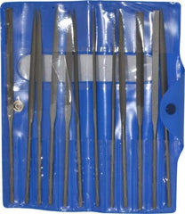 Nicholson - 12 Piece Swiss Pattern File Set - 6-1/4" Long, 0 Coarseness, Round Handle, Set Includes Barrette, Crossing, Equalling, Flat, Half Round, Knife, Round, Slitting, Square, Three Square - Exact Industrial Supply