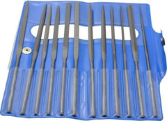 Nicholson - 12 Piece Swiss Pattern File Set - 6-1/4" Long, 2 Coarseness, Round Handle, Set Includes Barrette, Crossing, Equalling, Flat, Half Round, Knife, Round, Slitting, Square, Three Square - Exact Industrial Supply