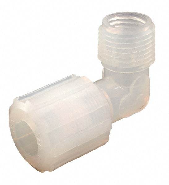 Parker - 3/8" Tube OD, PFA PTFE Plastic Compression Tube Female Adapter Elbow - 3/4 NPT Pipe, 300°F Max, Plastic Grip - Exact Industrial Supply