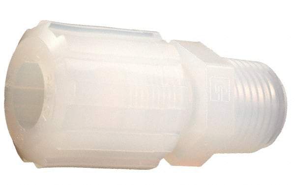 Parker - 3/8" Tube OD, PFA PTFE Plastic Compression Tube Male Straight Adapter - 1 NPT Pipe, 300°F Max, Plastic Grip - Exact Industrial Supply