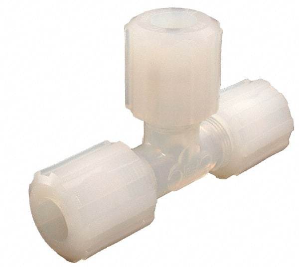 Parker - 3/8" Tube OD, PFA PTFE Plastic Compression Tube Union Tee - 300°F Max, Plastic Grip - Exact Industrial Supply