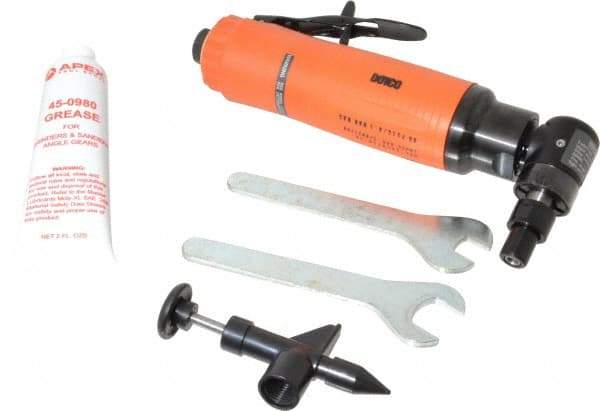 Dotco - 1/4" Collet, Angle Handle, Air Angle Die Grinder - 18,000 RPM, Rear Exhaust, 38 CFM, 0.9 hp, 90 psi, 1/4" Inlet - Exact Industrial Supply
