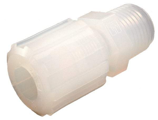 Parker - 1/4" Tube OD, PFA PTFE Plastic Compression Tube Male Straight Adapter - 3/4 NPT Pipe, 325°F Max, Plastic Grip - Exact Industrial Supply