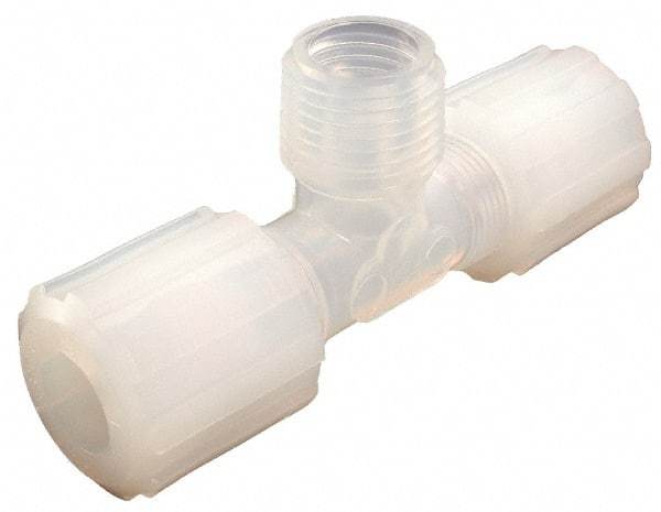 Parker - 3/8" Tube OD, PFA PTFE Plastic Compression Tube Male Branch Tee - 3/8 NPT Pipe, 325°F Max, Plastic Grip - Exact Industrial Supply