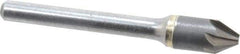 Made in USA - 3/8" Head Diam, 1/4" Shank Diam, 6 Flute 60° Solid Carbide Countersink - Bright Finish, 2-1/2" OAL, 1/8" Nose Diam, Single End, Straight Shank, Right Hand Cut - Exact Industrial Supply