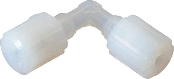 Parker - 1/4" Tube OD, PFA PTFE Plastic Compression Tube Union Elbow - 325°F Max, Plastic Grip - Exact Industrial Supply