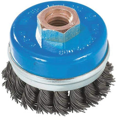 WALTER Surface Technologies - 3" Diam, 5/8-11 Threaded Arbor, Stainless Steel Fill Cup Brush - 0.02 Wire Diam, 12,000 Max RPM - Exact Industrial Supply