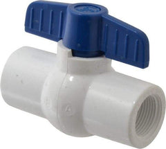 NIBCO - 3/4" Pipe, Standard Port, PVC Miniature Ball Valve - 1 Piece, Inline - One Way Flow, FNPT x FNPT Ends, Tee Handle, 150 WOG - Exact Industrial Supply