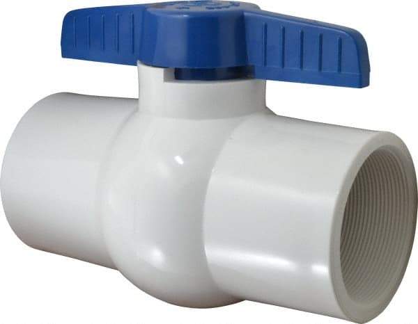 NIBCO - 4" Pipe, Standard Port, PVC Miniature Ball Valve - 1 Piece, Inline - One Way Flow, FNPT x FNPT Ends, Tee Handle, 150 WOG - Exact Industrial Supply