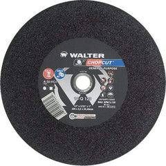WALTER Surface Technologies - 12" 30 Grit Aluminum Oxide Cutoff Wheel - 3/32" Thick, 1" Arbor, 5,100 Max RPM, Use with Chop Saws - Exact Industrial Supply