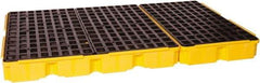 Eagle - 88 Gal Sump, 8,000 Lb Capacity, 6 Drum, Polyethylene Platform - 78.25" Long x 51-1/2" Wide x 6-1/2" High, Yellow, Drain Included, Low Profile, Vertical, 2 x 3 Drum Configuration - Exact Industrial Supply