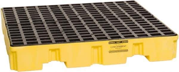 Eagle - 66 Gal Sump, 8,000 Lb Capacity, 4 Drum, Polyethylene Spill Deck or Pallet - 51-1/2" Long x 51-1/2" Wide x 8" High, Yellow, Liftable Fork, Vertical, 2 x 2 Drum Configuration - Exact Industrial Supply