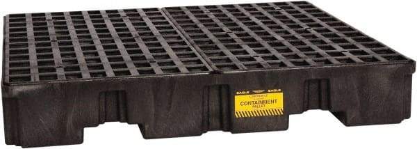 Eagle - 66 Gal Sump, 8,000 Lb Capacity, 4 Drum, Polyethylene Spill Deck or Pallet - 51-1/2" Long x 51-1/2" Wide x 8" High, Black, Liftable Fork, Vertical, 2 x 2 Drum Configuration - Exact Industrial Supply