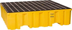 Eagle - 132 Gal Sump, 8,000 Lb Capacity, 4 Drum, Polyethylene Spill Deck or Pallet - 52-1/2" Long x 51-1/2" Wide x 13-3/4" High, Yellow, Liftable Fork, Vertical, 2 x 2 Drum Configuration - Exact Industrial Supply