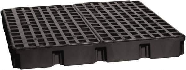 Eagle - 61 Gal Sump, 10,000 Lb Capacity, 4 Drum, Polyethylene Platform - 52-1/2" Long x 51-1/2" Wide x 6-1/2" High, Black, Liftable Fork, Drain Included, Low Profile, Vertical, 2 x 2 Drum Configuration - Exact Industrial Supply
