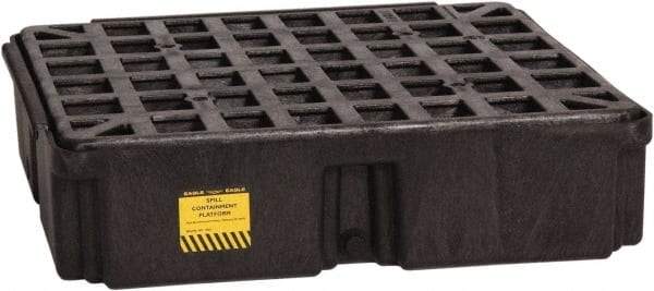 Eagle - 12 Gal Sump, 2,000 Lb Capacity, 1 Drum, Polyethylene Spill Deck or Pallet - 26-1/4" Long x 26" Wide x 6-1/2" High, Black, Drain Included, Low Profile, Vertical, Inline Drum Configuration - Exact Industrial Supply