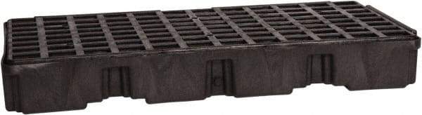 Eagle - 30 Gal Sump, 5,000 Lb Capacity, 2 Drum, Polyethylene Spill Deck or Pallet - 51-1/2" Long x 26-1/4" Wide x 6-1/2" High, Black, Drain Included, Low Profile, Vertical, Inline Drum Configuration - Exact Industrial Supply