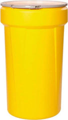 Eagle - 55 Gallon Yellow Tapered Cylinder Polyethylene Open Head Drum - 39-1/8" High x 23-3/4" Diam - Exact Industrial Supply