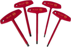 Wiha - 5 Piece, T-Handle Cushion Grip Hex Key Set - 4 to 10mm Range, Chrome Vanadium Molybdenum - Exact Industrial Supply