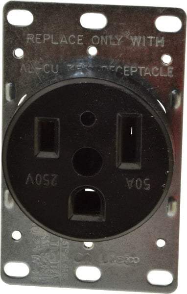 Cooper Wiring Devices - 250 VAC, 50 Amp, 6-50R NEMA Configuration, Black, Specification Grade, Self Grounding Single Receptacle - 1 Phase, 2 Poles, 3 Wire, Flush Mount, Corrosion Resistant - Exact Industrial Supply