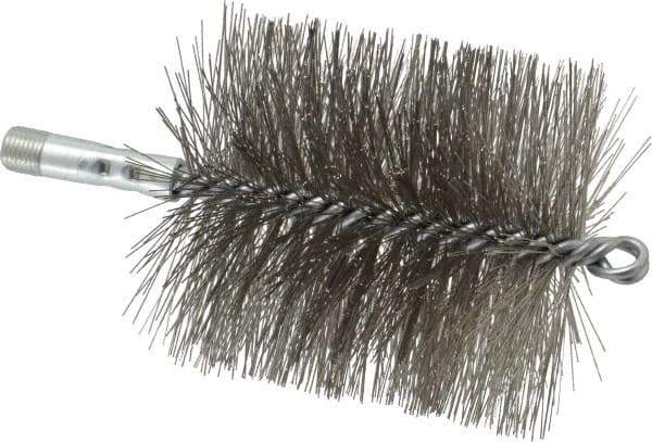 Schaefer Brush - 4-1/2" Brush Length, 4" Diam, Double Stem, Double Spiral Tube Brush - 7-1/4" Long, Stainless Steel, 1/4" NPSM Male Connection - Exact Industrial Supply