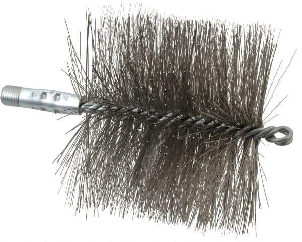 Schaefer Brush - 4-1/2" Brush Length, 5" Diam, Double Stem, Double Spiral Tube Brush - 7-1/4" Long, Stainless Steel, 1/4" NPSM Male Connection - Exact Industrial Supply