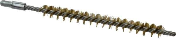 Schaefer Brush - 3" Brush Length, 5/16" Diam, Double Stem, Single Spiral Tube Brush - 4-1/2" Long, Brass, 8-32 Male Connection - Exact Industrial Supply