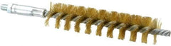 Schaefer Brush - 4" Brush Length, 15/16" Diam, Double Stem, Single Spiral Tube Brush - 6-1/4" Long, Brass, 1/4-28 Male Connection - Exact Industrial Supply