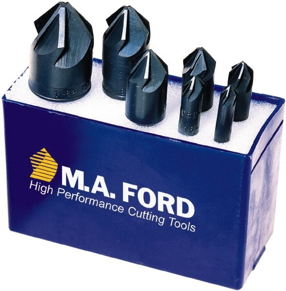 M.A. Ford - 7 Piece, 1/4 to 1" Head Diam, 100° Included Angle, Single End Countersink Set - Exact Industrial Supply