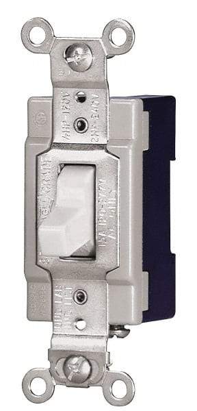 Cooper Wiring Devices - 4 Pole, 120 to 277 VAC, 15 Amp, Industrial Grade, Toggle, Wall and Dimmer Light Switch - 1.3 Inch Wide x 4.19 Inch High, Fluorescent - Exact Industrial Supply