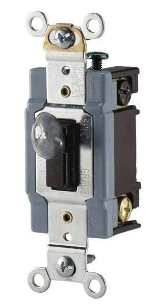 Cooper Wiring Devices - 3 Pole, 120 to 277 VAC, 15 Amp, Industrial Grade, Toggle, Wall and Dimmer Light Switch - 1.31 Inch Wide x 3.28 Inch High - Exact Industrial Supply