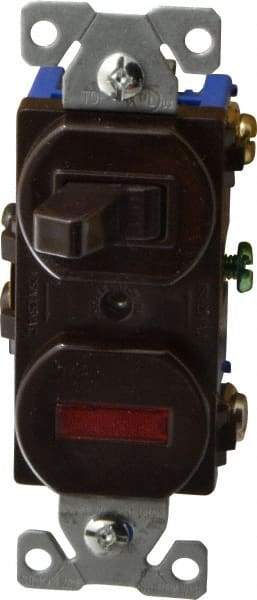 Cooper Wiring Devices - 1 Pole, 120 VAC, 15 Amp, Flush Mounted, Combination Switch with Pilot Light - NonNEMA Configuration, 1 Switch, Back Side Wiring, cULus Listed, RoHS Compliant Standard - Exact Industrial Supply